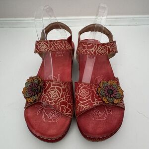 L'Artiste by Spring Step Leather Wedge Sandals Cuteness Red 41